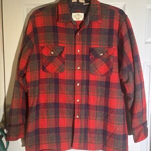 Vtg NORTHWEST TERRITORY Wool Blend Flannel Shacket Sz‎ L Red Blue Plaid Quilted